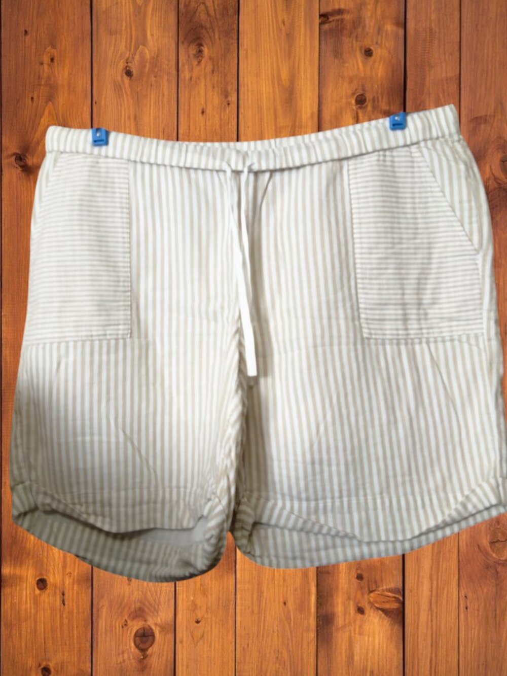 J. Jill Striped Pull On Elastic Waist Shorts 100% Cotton Beige 2X Drawstring